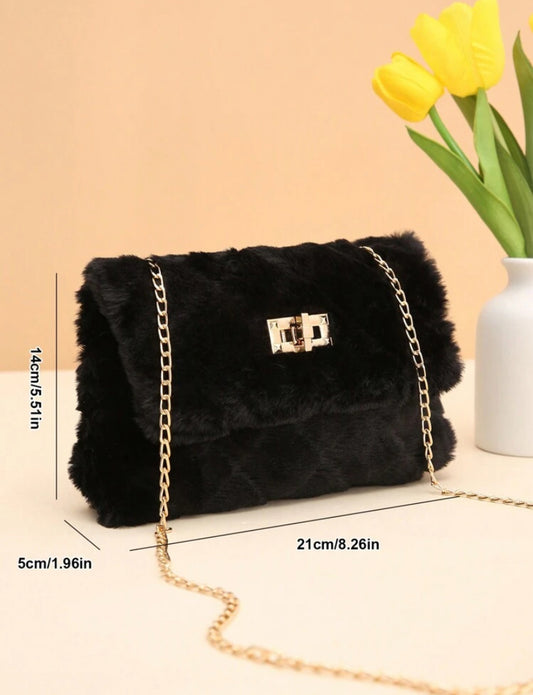 Sac bandoulière en matériau pelucheux, nouveau sac à épaule et polyvalent pour femmes, petit sac carré verrouillé pelucheux et moelleux