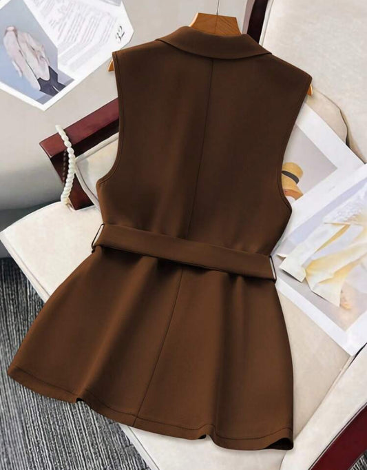 SHEIN Clasi Veste sans manches décontractée et ample unicolore avec col cranté, pour la saison automnale