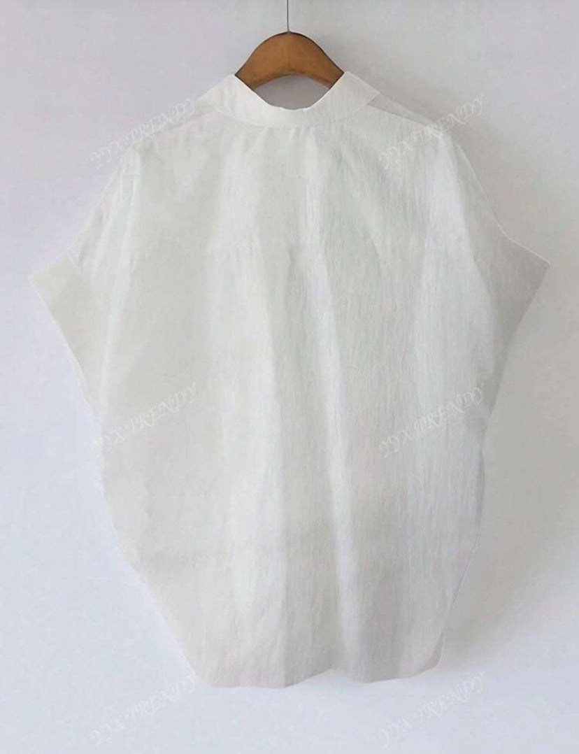 Blouse simple à col unicolore, couleur unie, chemise ample à manches courtes élégante, convenant pour le bureau et le travail, femmes