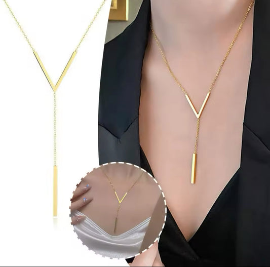 Collier à long pompon en acier inoxydable couleur or pour femme, clavicule Mia, forme minimaliste, vacances, fête, V, F1bery