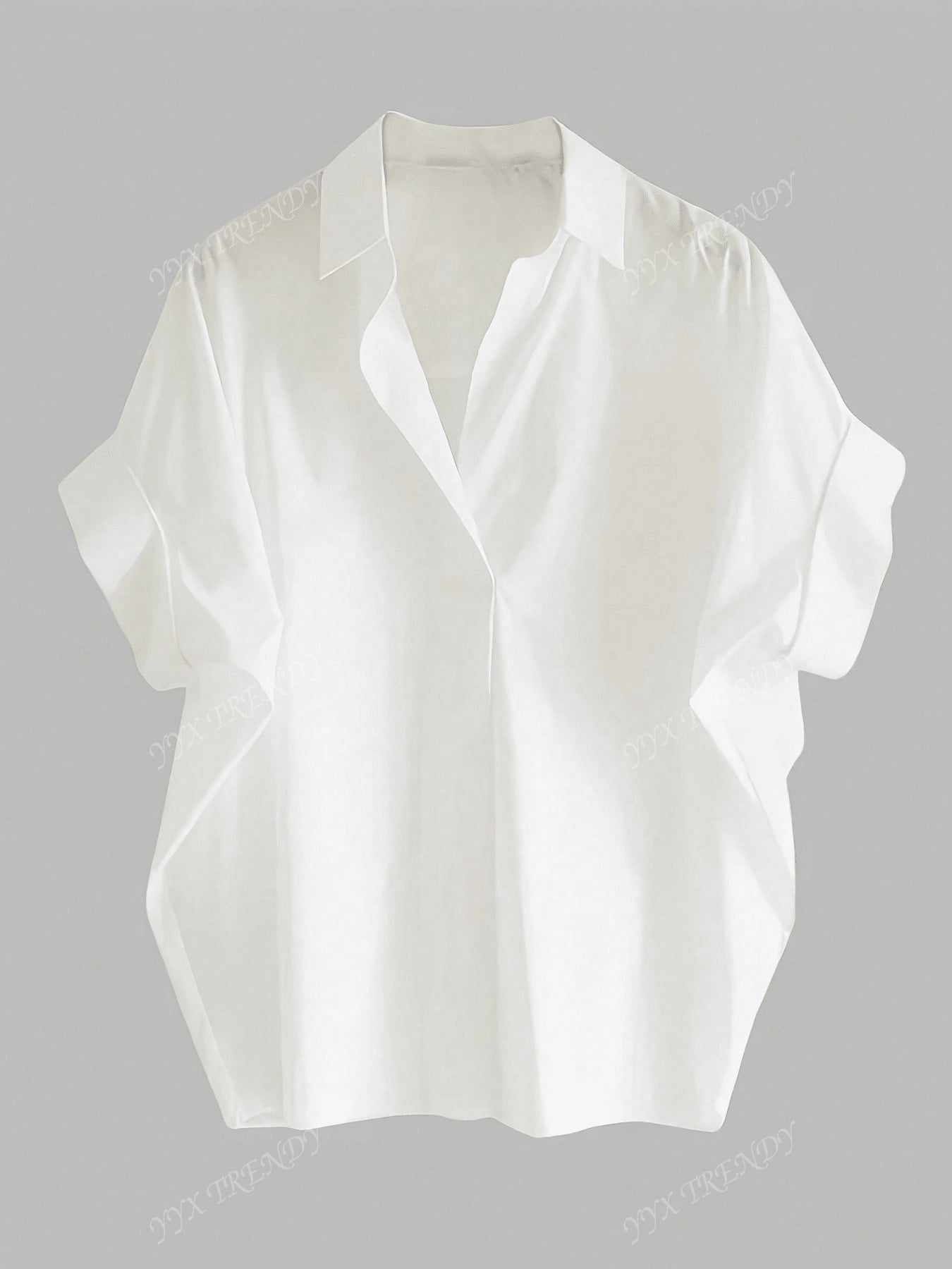 Blouse simple à col unicolore, couleur unie, chemise ample à manches courtes élégante, convenant pour le bureau et le travail, femmes