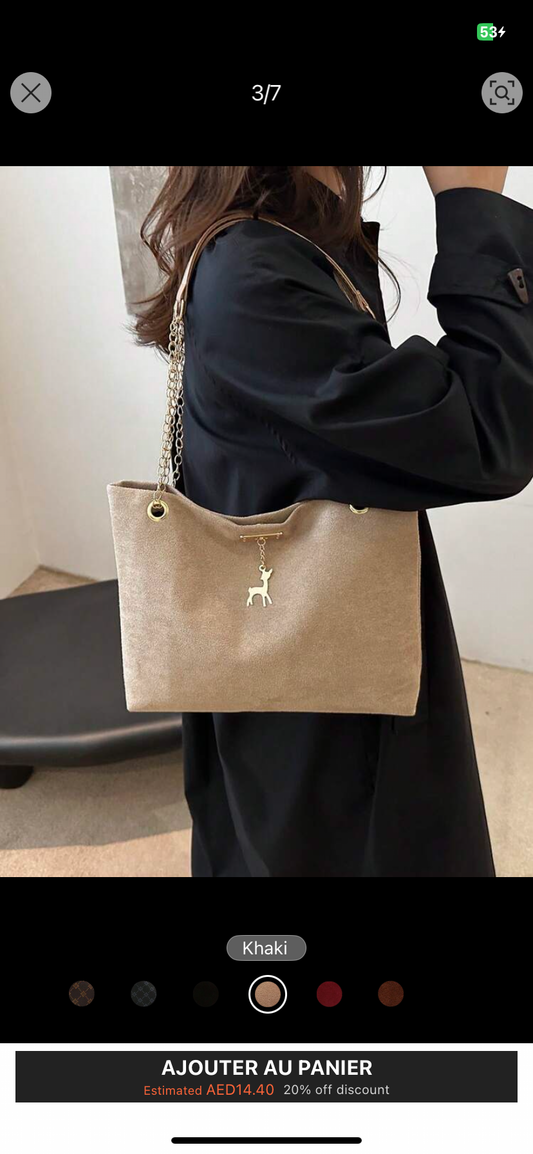 1 pièce Sac fourre-tout à épaule mode en polyester avec fermeture éclair, capacité importante, décoration de cerf, convient pour un usage quotidien des femmes