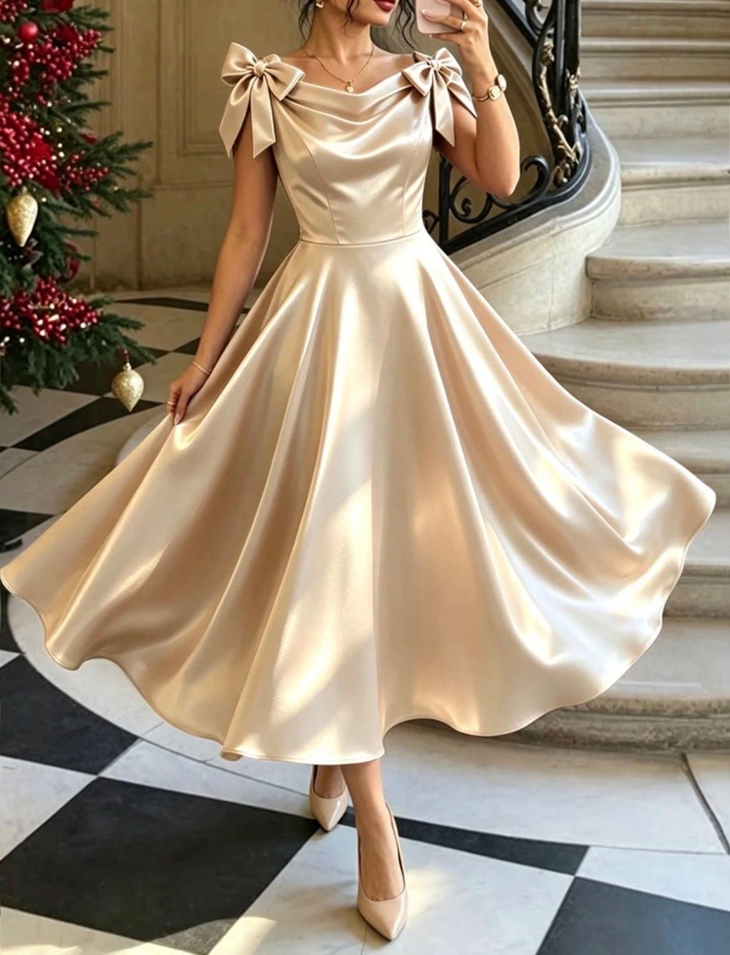 Robe Sans Manches Tissée Avec Arc Décor