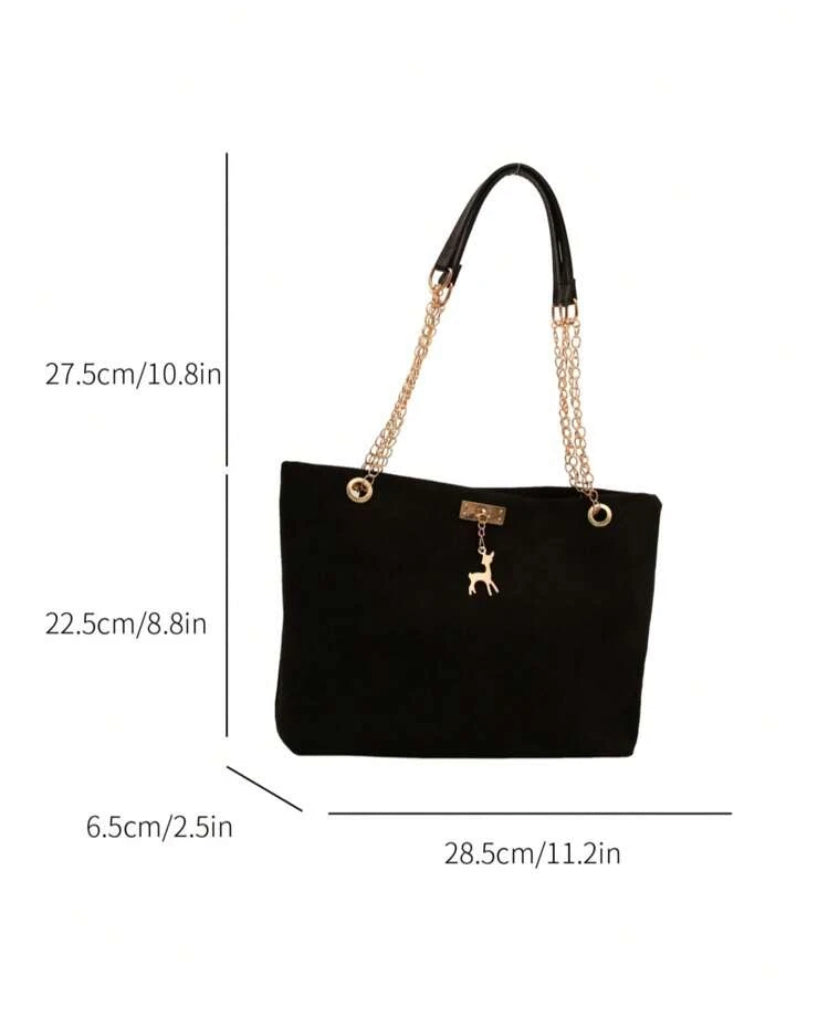 1 pièce Sac fourre-tout à épaule mode en polyester avec fermeture éclair, capacité importante, décoration de cerf, convient pour un usage quotidien des femmes