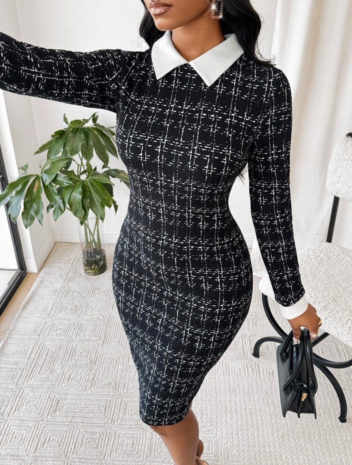Robe Femme Élégante Noir et Blanc – Style Bureau