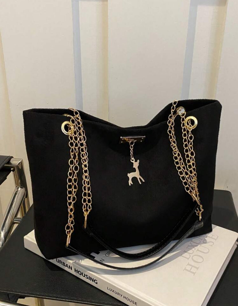 1 pièce Sac fourre-tout à épaule mode en polyester avec fermeture éclair, capacité importante, décoration de cerf, convient pour un usage quotidien des femmes