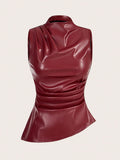 SHEIN Essnce Corsage grande taille pour femmes, pour copine et moi, Top bourgogne, chemisiers femme, robes d'automne pour femmes, vêtements de Noël pour femmes, débardeur, robes de soirée pour femmes, chemisier rouge