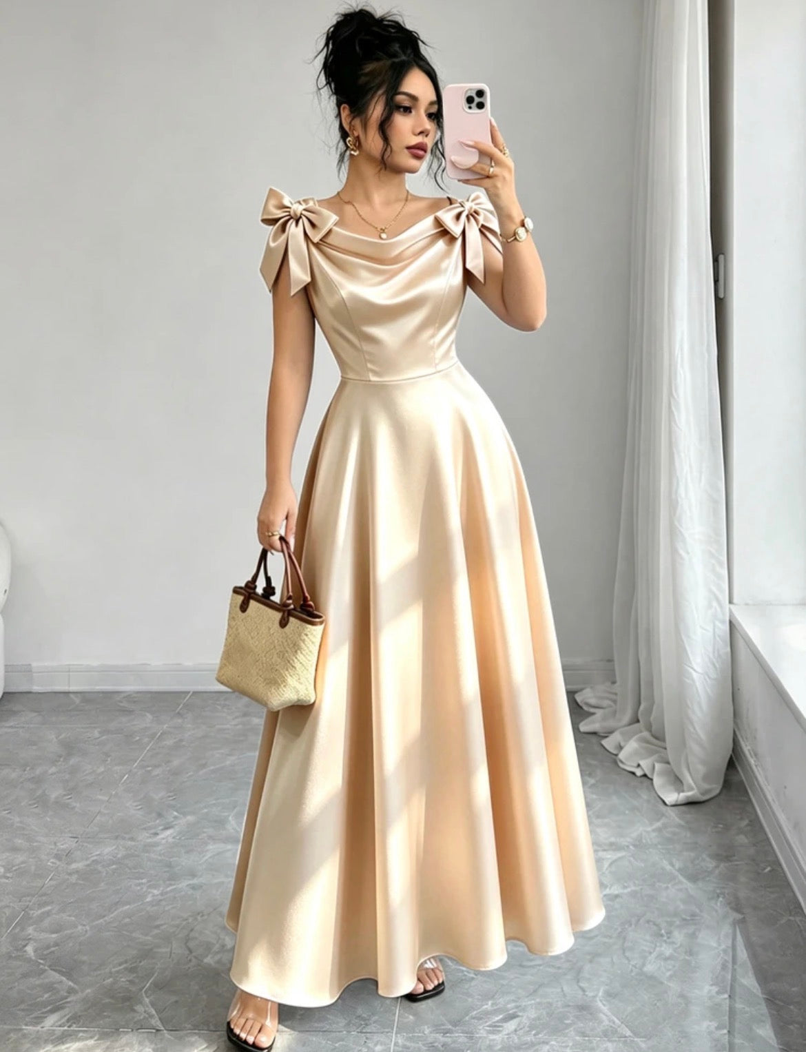 Robe Sans Manches Tissée Avec Arc Décor