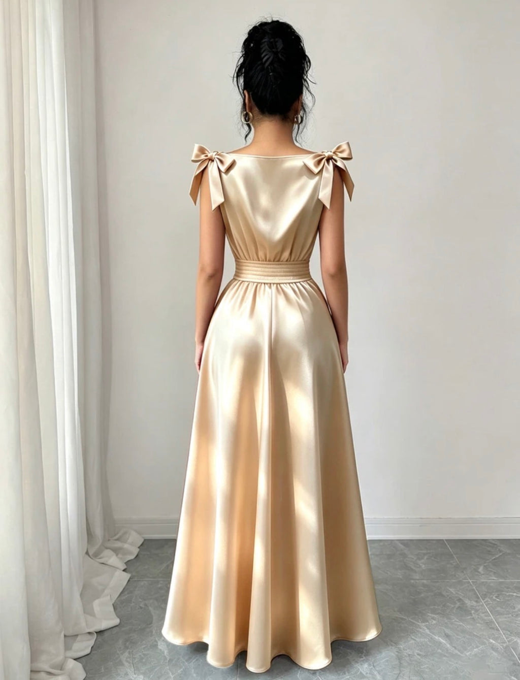 Robe Sans Manches Tissée Avec Arc Décor