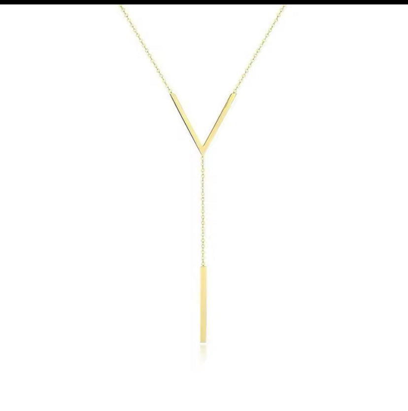 Collier à long pompon en acier inoxydable couleur or pour femme, clavicule Mia, forme minimaliste, vacances, fête, V, F1bery